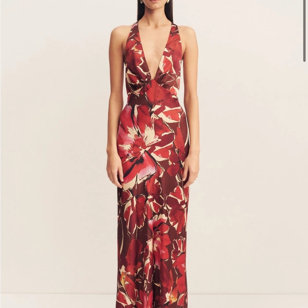 Shona Joy Red and Brown Floral Maxi Dress